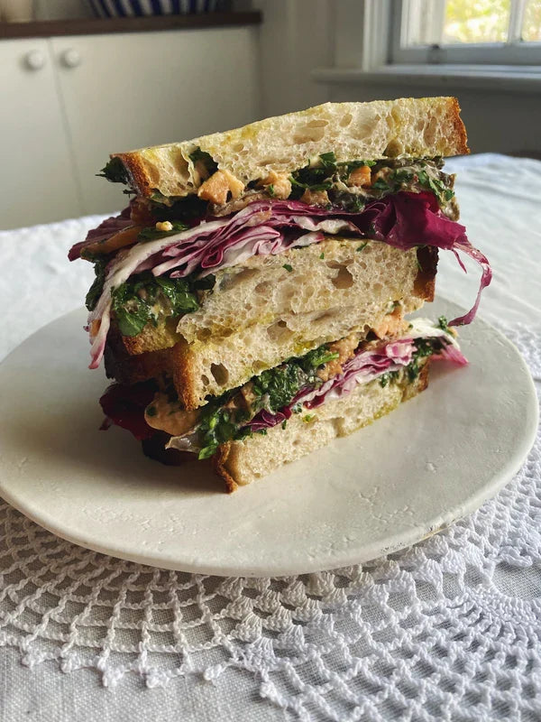 Smoked salmon, salsa verde, and radicchio sandwich