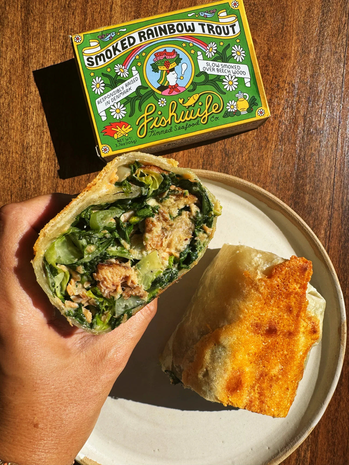 Smoked Trout Caesar Salad Wrap with Crispy Parm
