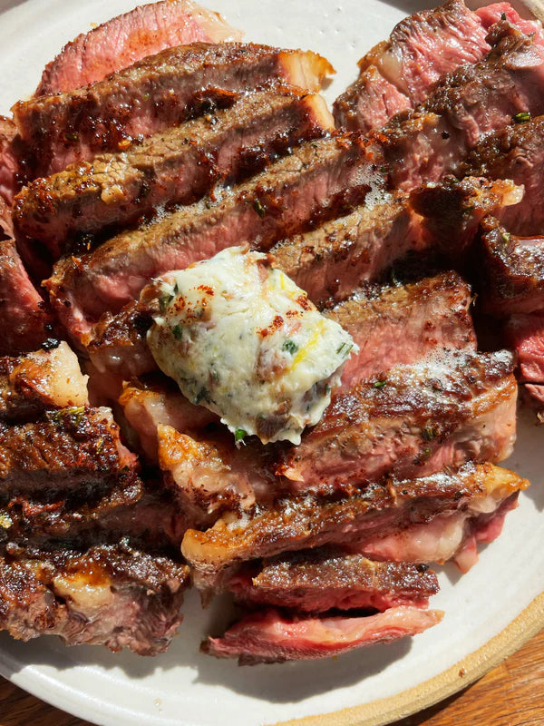 Pan Seared Ribeye with Rosemary Anchovy Butter