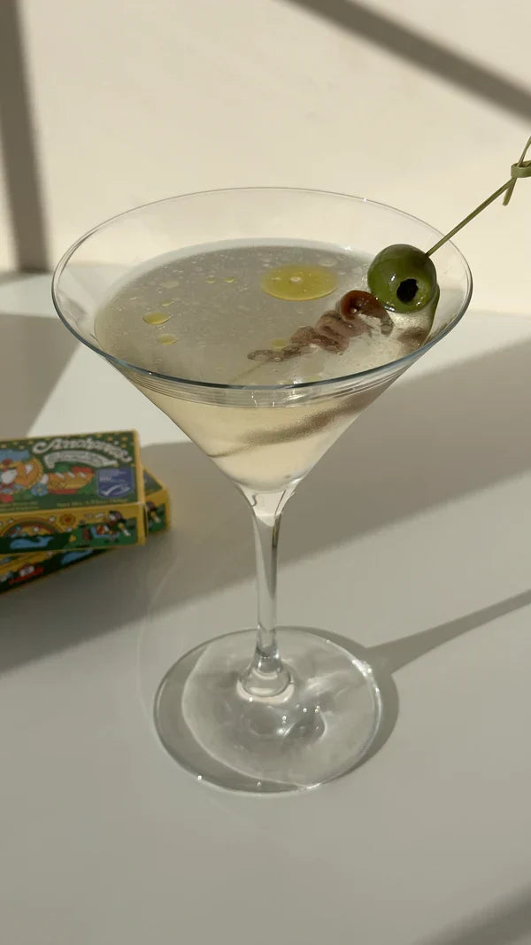 Dirty Gin Martini with a Gilda