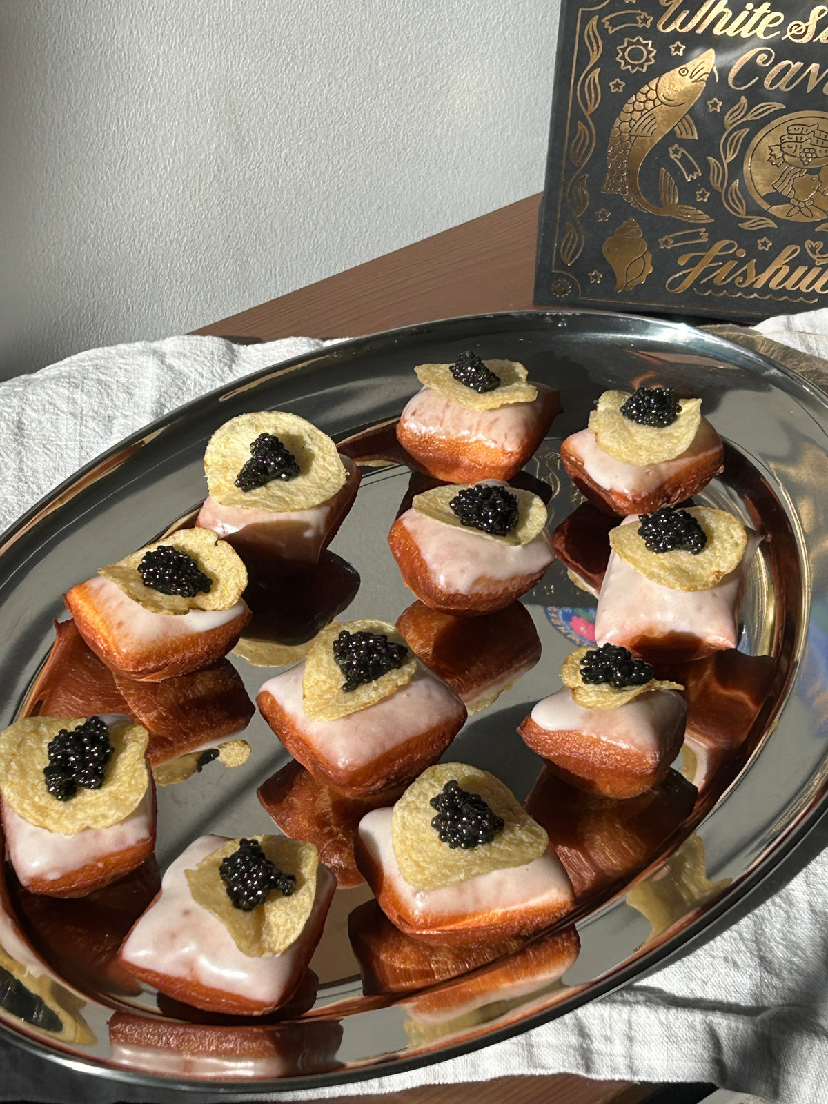 Crème Fraîche Glazed Donuts with Potato Chips and Caviar
