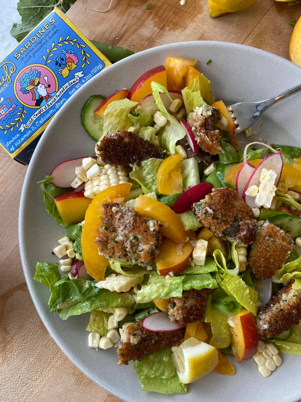 Summertime Salad with Panko-Fried Sardines